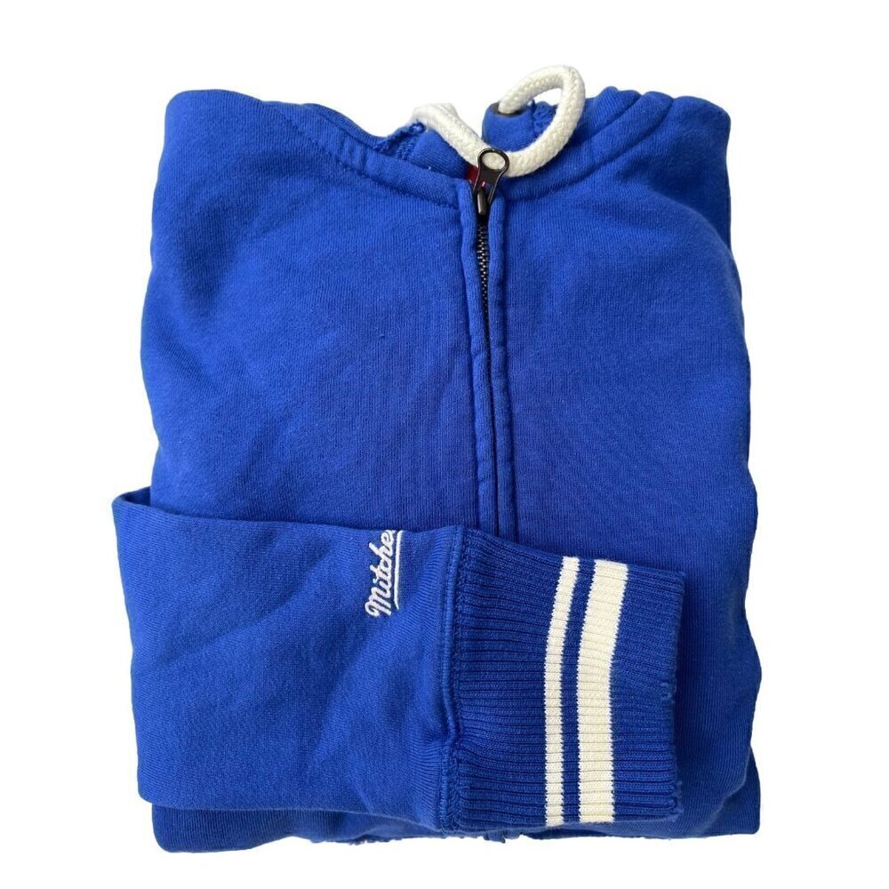Mitchell Ness Women’s Cotton Distressed Full Zip Fleece Hoodie Jacket Royal Blue